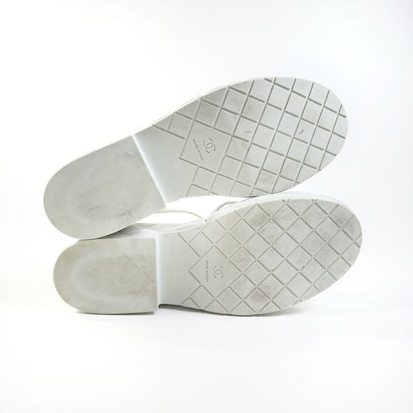 CHANEL 2023 White Quilted Leather Sandal Size 39 Open Toe Slingback Platform - Picture 13 of 15